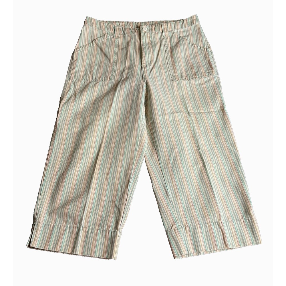Bill Blass Jeanswear Capri Women's Sz 10 Green Ivory Stripe Carpenter Vintage